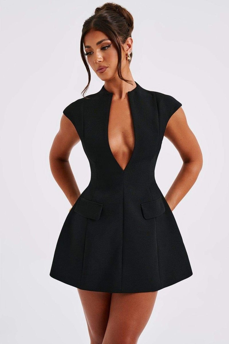 Adelina Cap-Sleeve Pleated Mini Dress
