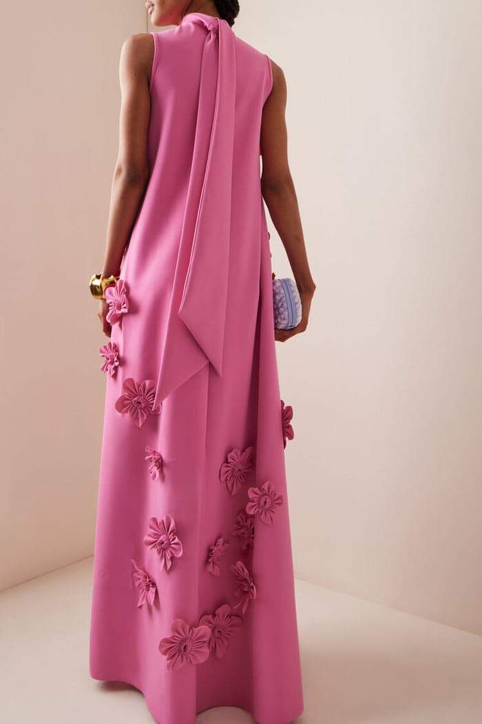 Rosa Bella Maxi Dress - Long Dress with Floral Appliqué