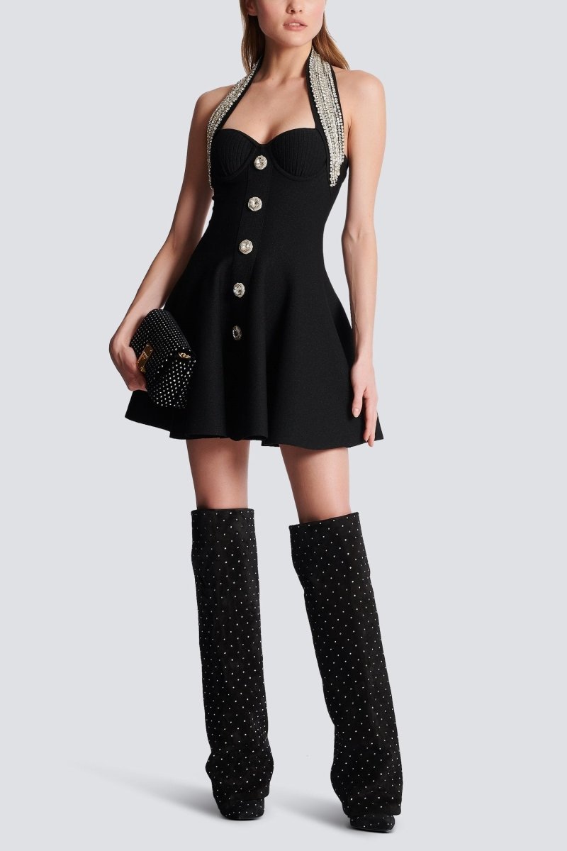 Lavinia Crystal-Embellished Halter Mini Dress